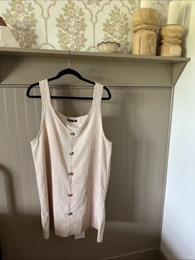 Zara Light Beige Button-Front Mini Tank Dress